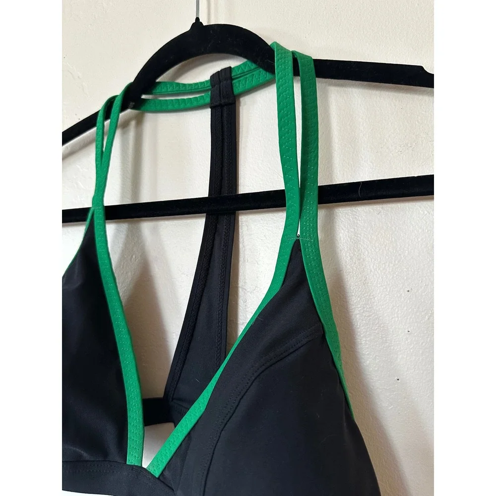 Jag Sport Womens Black Green Racerback Triangle Bikini Swim Top 69SS0203 NEW